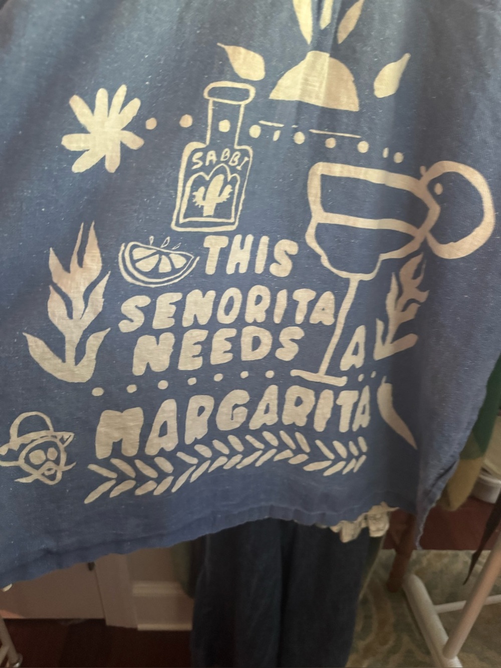 Sabbi blue "This Señorita Needs A Margarita" oversized button down shirt